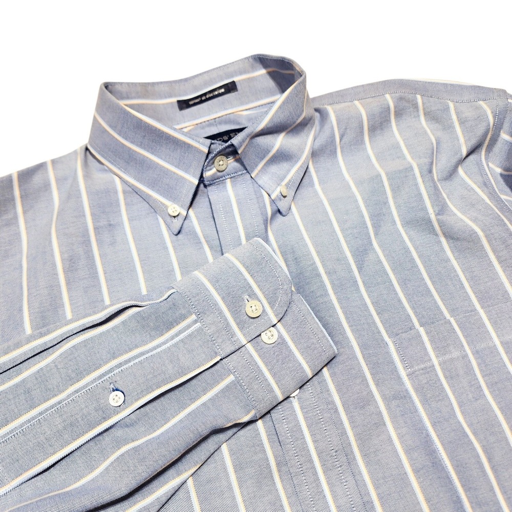Lands' End Dress Shirt Mens 16-33 Blue Striped Supima No Iron Oxford Traditional